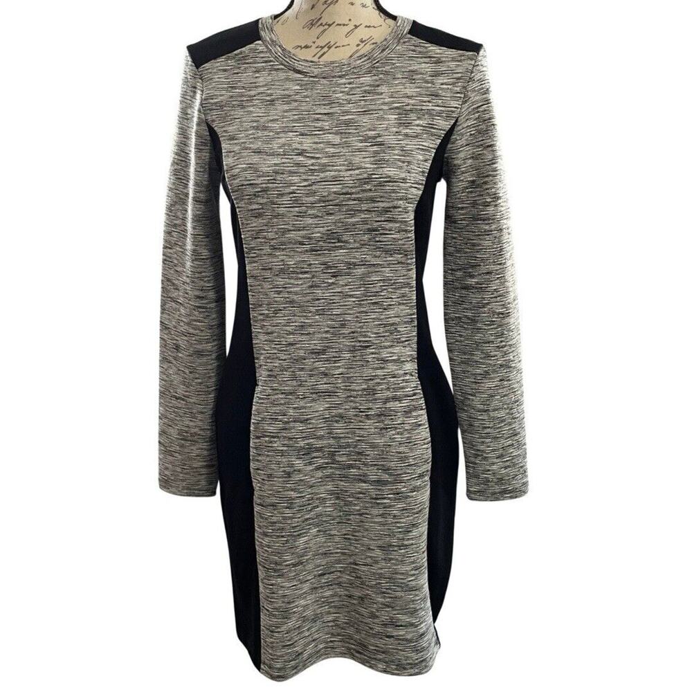 Athleta Dress Size Small Gray Black Color-block OMEGA Long Sleeve Bodycon Knit